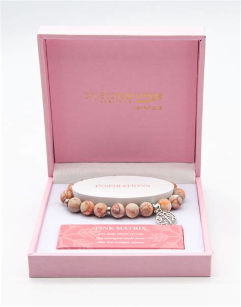 Rose Quartz Matte Tree Of Life Bracelet Limited Edition Pink Box