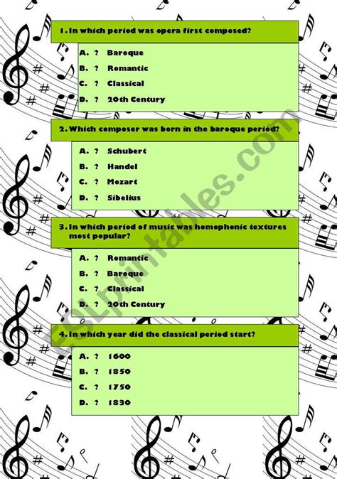 Music Quiz Esl Worksheet By Catarinapereira