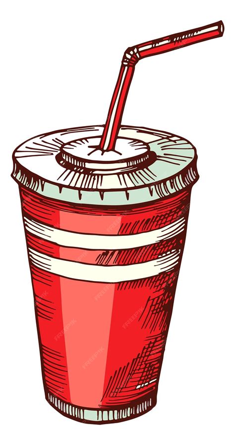 Premium Vector Soda Plastic Cup Takeaway Cold Drink Color Sketch