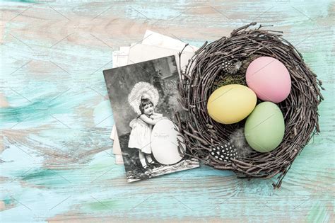 Easter Eggs And Vintage Postcard Holiday Stock Photos ~ Creative Market