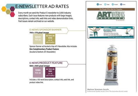 E Newsletter Advertising Sign Up Form Art Materials Retailer