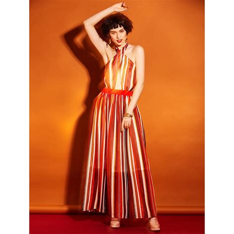 Women Maxi Dress Colorful Strips Halter Sleeveless Elegant Casual Sexy