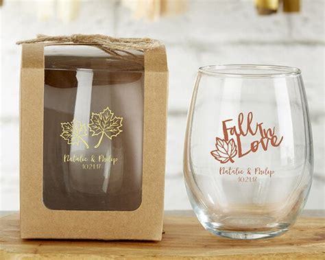 Personalized 9 Oz Stemless Wine Glass Fall In Love Acorn Etsy