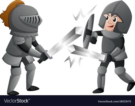 Two Knights In Armours Fighting Royalty Free Vector Image