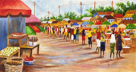 Unicef Market Signed Impressionist Painting Of An African Market