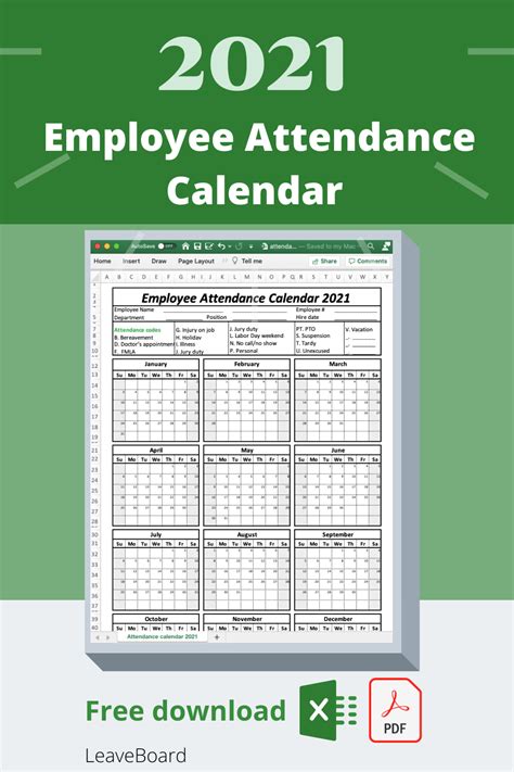 2021 Employee Attendance Calendar Template Calendar Template Printable