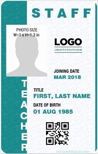 Lovely Free Teacher Id Card Template In Id Card Template Card Template Free Teacher