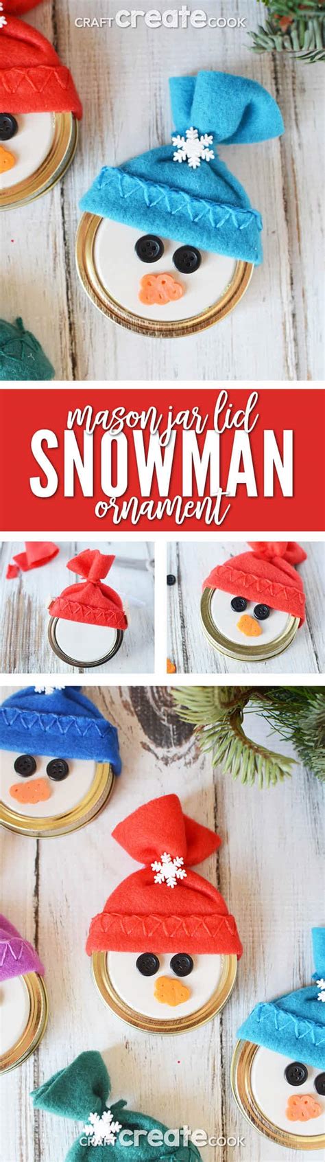 Mason Jar Lid Snowman Ornament Craft Create Cook