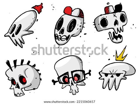 Cartoon Halloween Funny Skulls Set Isolated Stock Vector Royalty Free