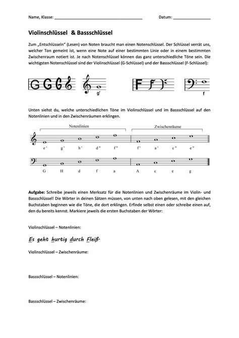Zwei übersichtliche Arbeitsblätter Zu Notennamen In Violin Und