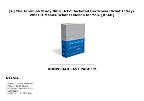 The Jeremiah Study Bible Niv Jacketed Hardcover What It Says What