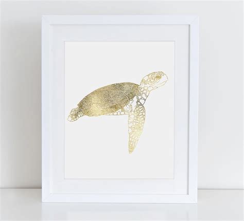Sea Turtle Decor Sea Turtle Print Gold Foil By Onedollarprintable