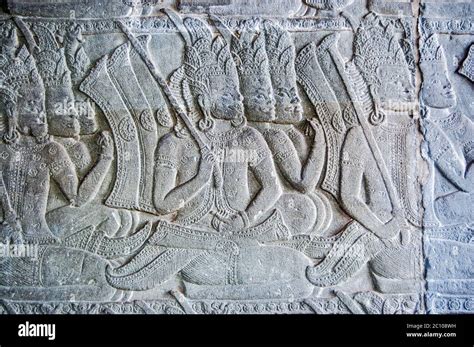 Kneeling Demi God Soldiers In The Ramayana Hindu Epic Bas Relief