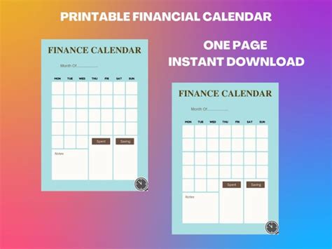 Printable Financial Calendar High Quality Financial Tracker Etsy