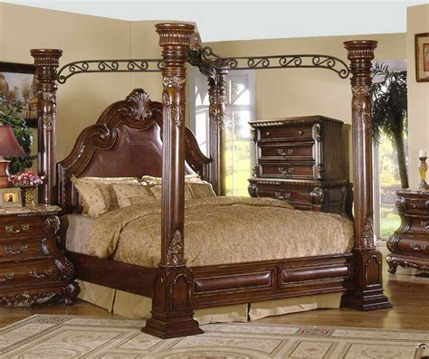 Traditional Luxury King Leather Poster Canopy Bed Chest Cherry Pc Bedroom Set EBay In