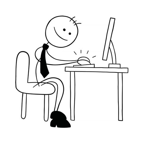 Stickman Businessman Character Working At The Computer And Happy Vector