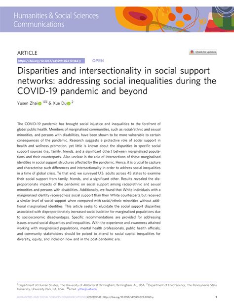Pdf Disparities And Intersectionality In Social Support Networks Addressing Social