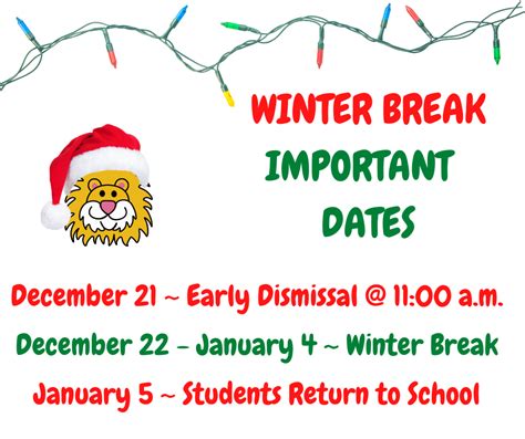 Winter Break Important Dates Prosperity Rikard Elementary School