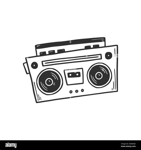 Hand Drawn Boombox Doodle Sketch Style Drawing Line Simple Retro