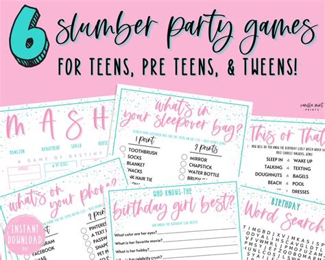 Teen Slumber Party Games 6 Game Bundle Girls Sleepover Etsy Australia