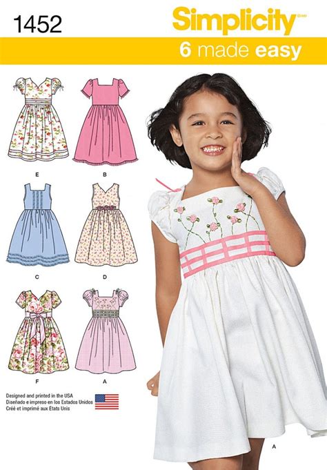Simplicity 1452 Childs Dress With Bodice And Sleeve Variations Sewing