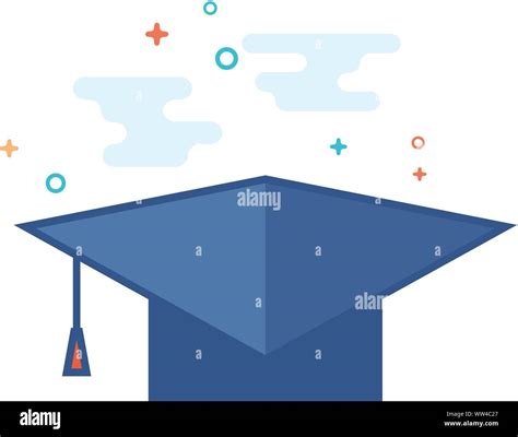 Graduation Hat Icon In Outlined Flat Color Style Vector Illustration