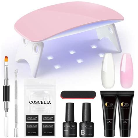 COSCELIA Kit Ongle Gel UV Complet 2 15ML Nude Transparent Couleur Poly