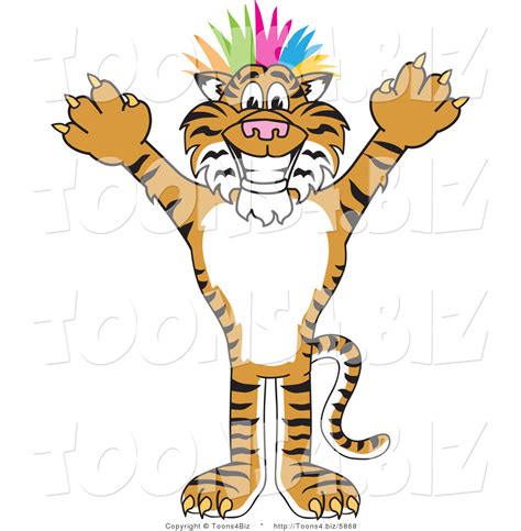 Vector Illustration Of A Cartoon Tiger Mascot Punk With Colorful Hair By Toons4biz 5868
