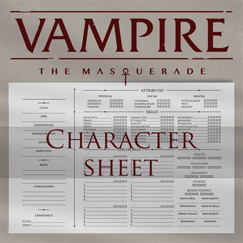Vtm Minimalistic Character Sheet Vampire The Masquerade V5 Etsy