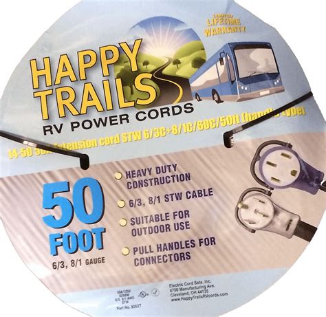 Happy Trails Rv 50 Amp 50 Ft Rv Extension Cord With Pull Handles And