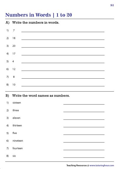 Numbers In Words 1 20 One Worksheet Numbers In Words Write The