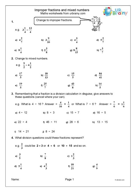 Simplifying Improper Fractions Worksheet Worksheets For Kindergarten