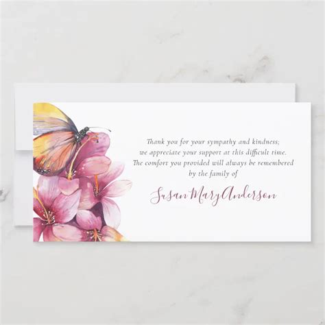 Floral Butterfly Funeral Thank You Card Zazzle