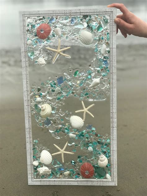 Mosaic Coastal Window 21 X 11 Mixed Media Sea Glass Mosaic Glass Art Sea Glass Crafts Sea