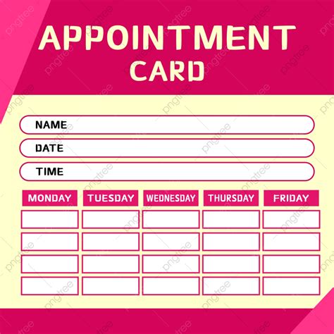 Appointment Card Template Pink Theme With Daily Table Business