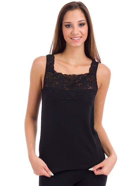 Cuddl Duds Softech Square Neck Lace Camisole Black Large