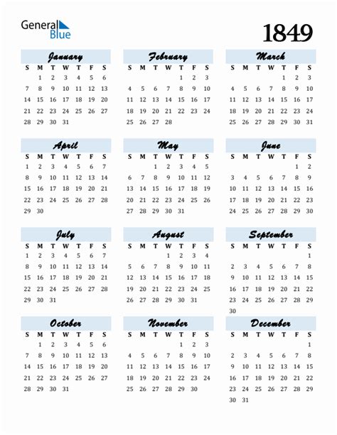 Free 1849 Calendars In Pdf Word Excel