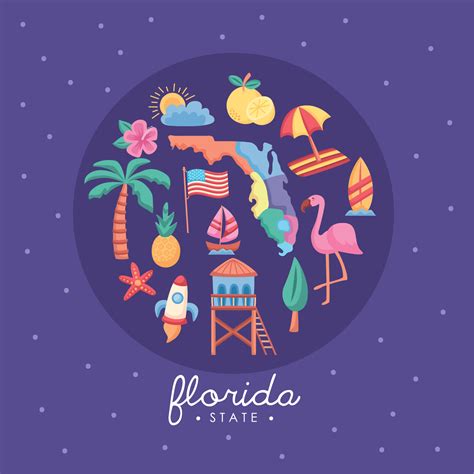 Florida Sunshine State Lettering Poster 11136927 Vector Art At Vecteezy