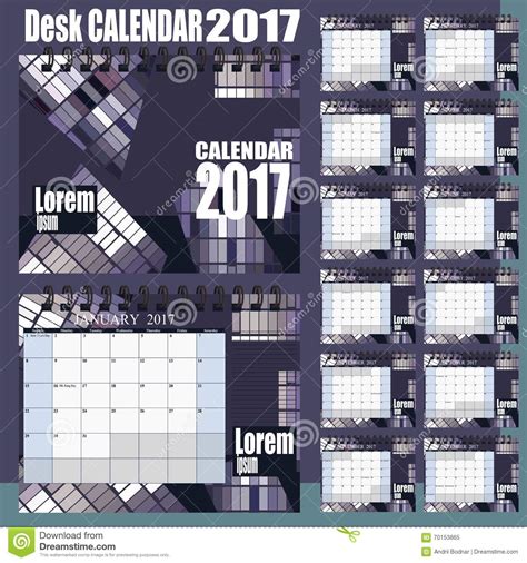 Vector Het Ontwerpmalplaatje Van De Bureaukalender 2017 Reeks Van 12