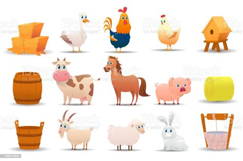 Farm Animals And Farm On A White Background Series Of Different Farm