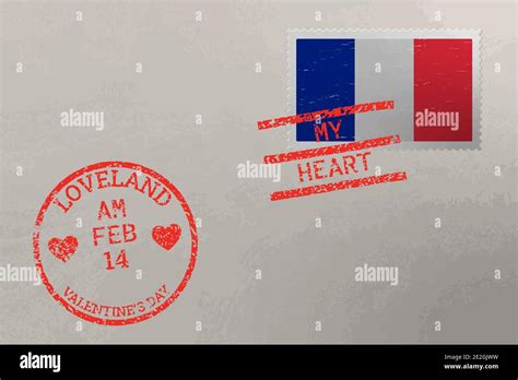 Postage Stamp Envelope With France Flag And Valentine S Day Stamps