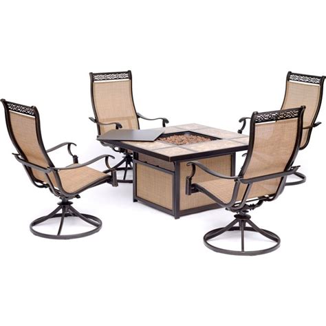 Hanover Monaco 5 Piece Fire Pit Chat Set With 4 Sling Swivel Rockers