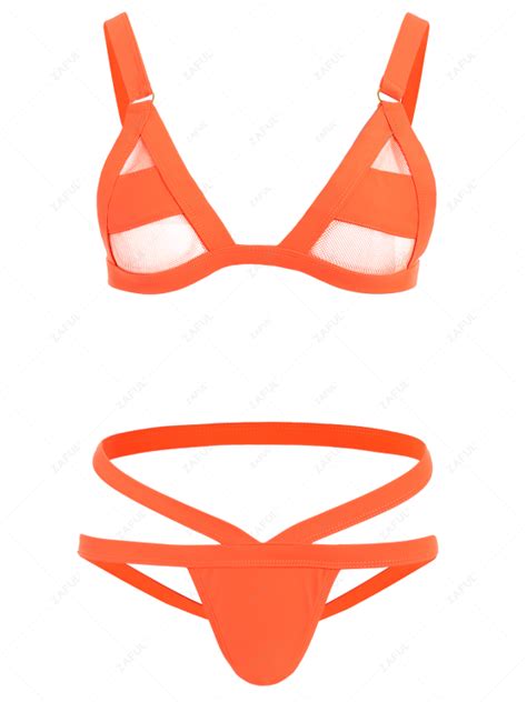 Banded Unlined Thong Sheer Bathing Suit Orange Bikinis S Zaful