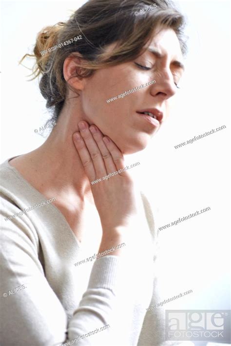 Woman Suffering From Sore Throat Stock Photo Picture And Rights