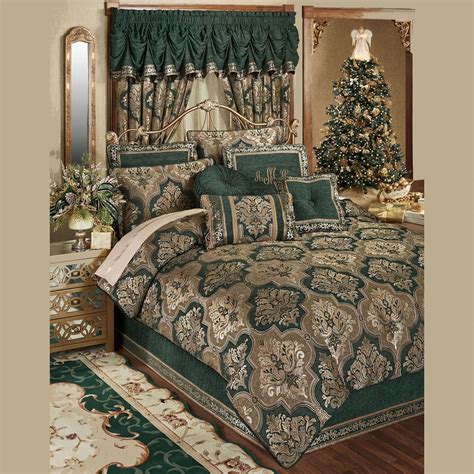 Marietta Emerald Green Damask Quatrefoil Comforter Bedding Luxury