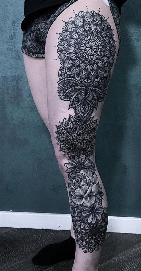Leg Sleeve With Mandalas © Tattoo Artist Laura Weller 💜🌺💜🌺💜🌺💜