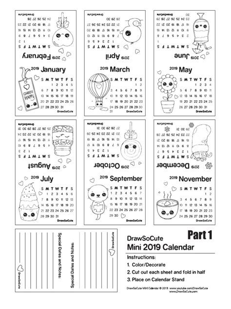 2019 Mini Calendar Months Pdf