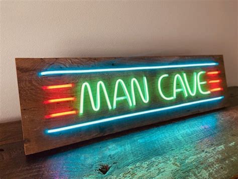 Man Cave Neon Sign Old Reclaimed Wood Vintage Sign Etsy
