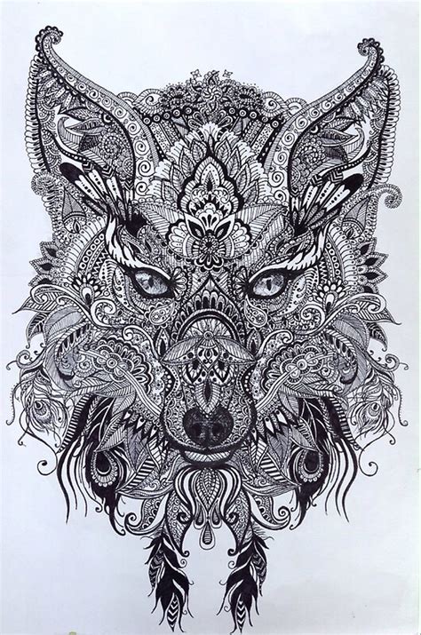 Colorier permet également, de façon inconsciente, d'entreprendre une réflexion sur sa propre vie. Pegatinas «Zentagle Ornate Mandala Wolf Fox Spirit Animal ...