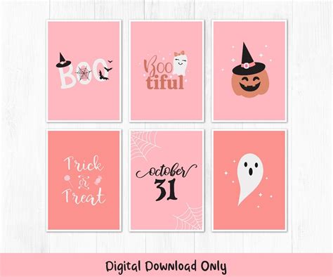 6 Pink Halloween Printable Wall Art Halloween Signs Cute Etsy